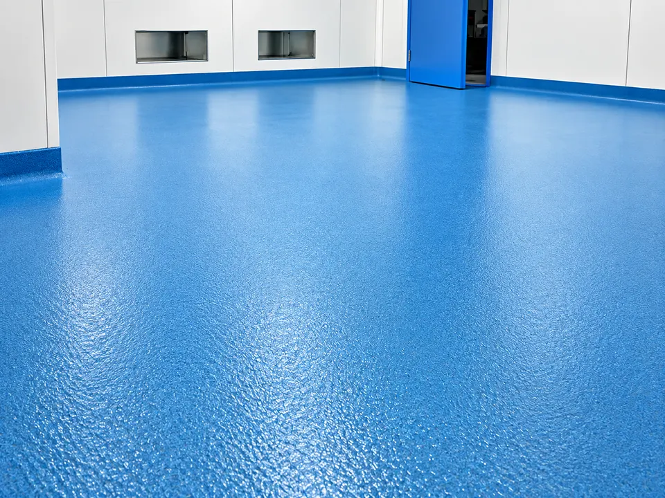 Blue textured/seamless floor in clean technical room
